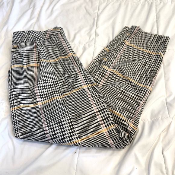 Topshop Bright Check Plaid Peg Trousers Houndstooth Cropped - Picture 2 of 8